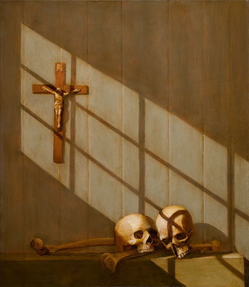 Crucifix, Sunlight, Bones, Skulls Still Life Painting